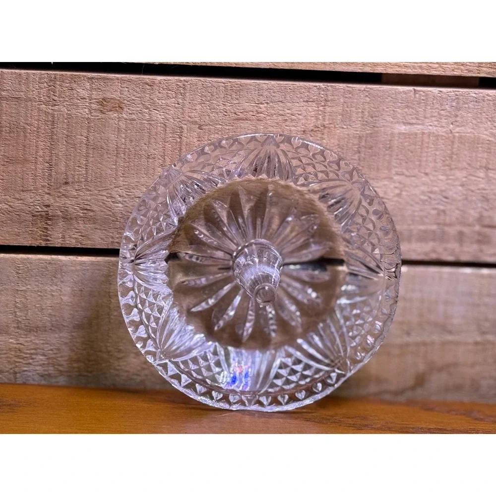 Vintage Clear Pressed Glass Ring Holder Dish Starburst Scalloped